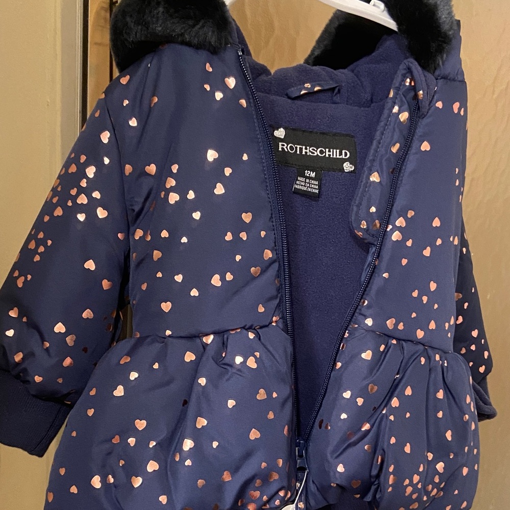 Rothschild Navy with Pink Hearts Kids Puffer Jacket